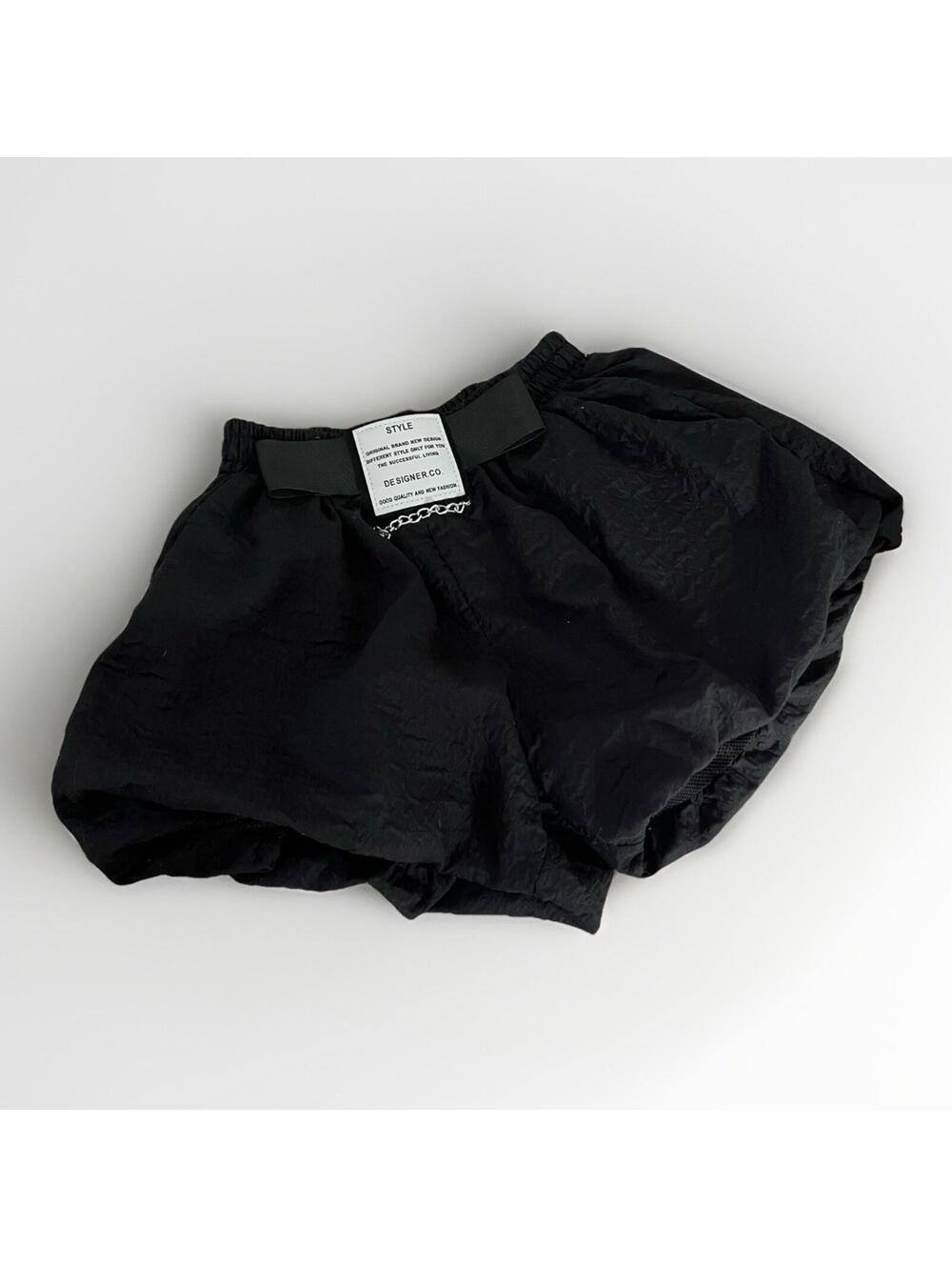 ⁠Techwear Black Bubble Shorts Cargo Streetwear Punk Goth Patch Chain Accent M